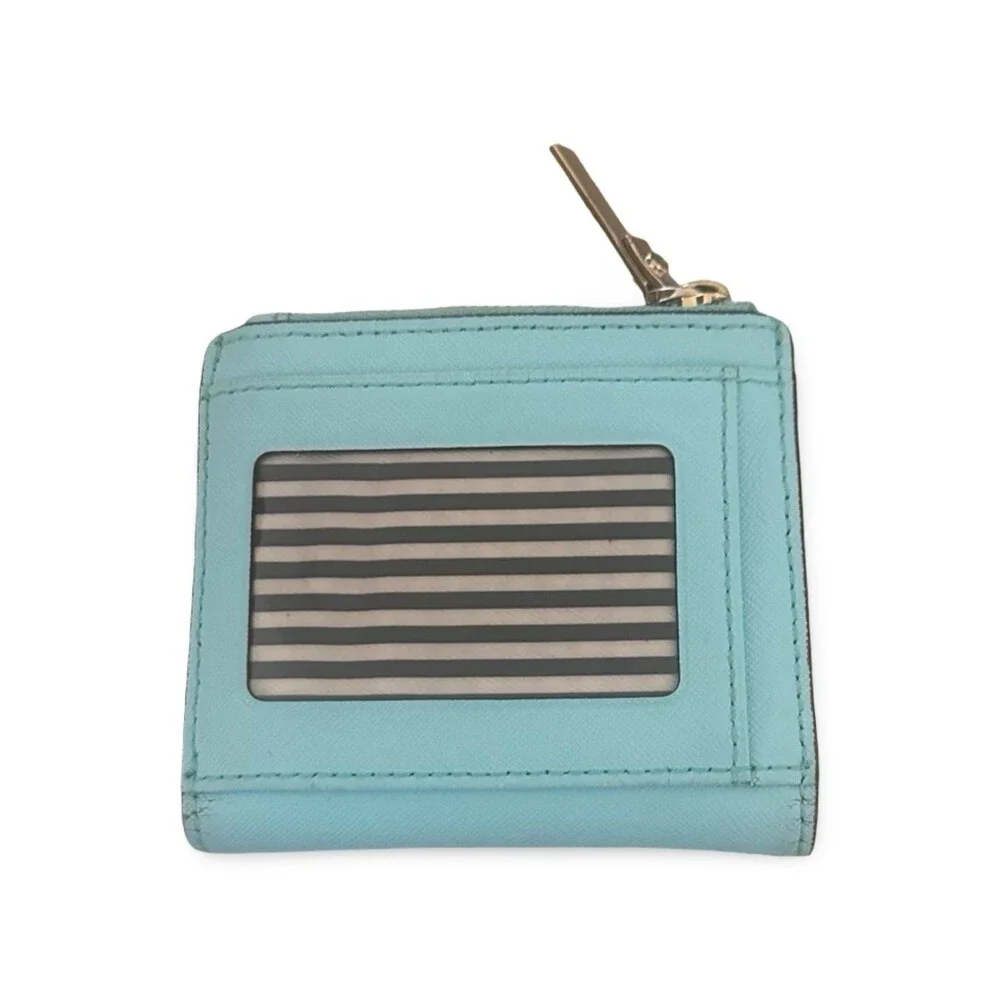 Kate Spade Staci Tiffany Blue Color Saffiano Leather Compact Wallet Cards Cash